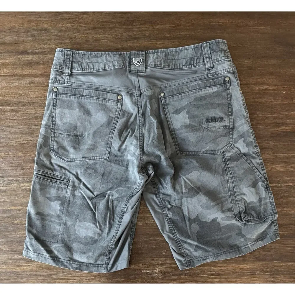 KUHL Silencr Camo Cargo Shorts Men's 32 Gray Black Gusseted Hiking Workwear